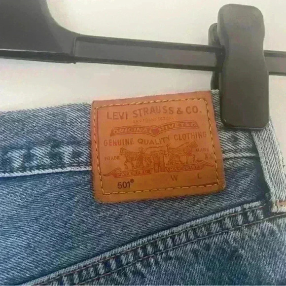 Levi's 501 High Rise Logo Stripe Sport Tape Shorts Jean Denim Shorts size 26 - Picture 12 of 13